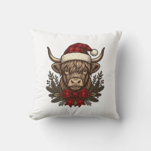 Weihnachts-Hochlandkuh Vintage-Stich-Design_1 Kissen