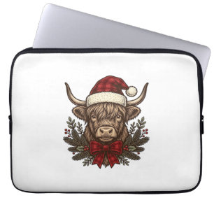 Weihnachts-Hochlandkuh-Vintage-Stich-Design_1 Laptopschutzhülle
