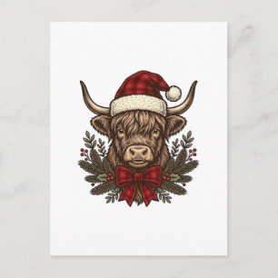Weihnachts-Hochlandkuh-Vintage-Stich-Design_1 Postkarte