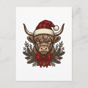 Weihnachts-Hochlandkuh Vintage-Stich-Design_1 Postkarte