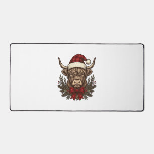 Weihnachts-Hochlandkuh Vintage-Stich-Design_1 Schreibtischunterlage