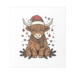Weihnachts-Hochlandkuh Vintage-Stich-Design 2_ Notizblock