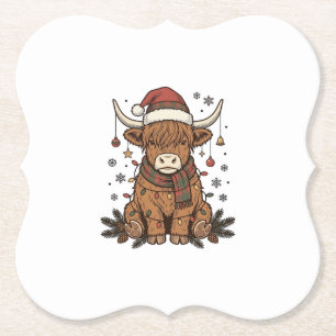 Weihnachts-Hochlandkuh Vintage-Stich-Design 2_ Untersetzer