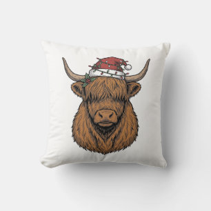Weihnachts-Hochlandkuh Vintage-Stich Santa-Hut Kissen