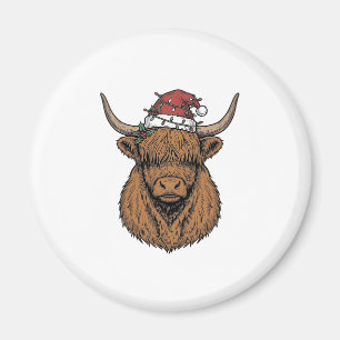 Weihnachts-Hochlandkuh Vintage-Stich Santa-Hut Magnet