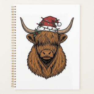 Weihnachts-Hochlandkuh Vintage-Stich Santa-Hut Planer