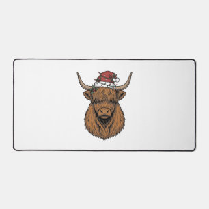 Weihnachts-Hochlandkuh Vintage-Stich Santa-Hut Schreibtischunterlage