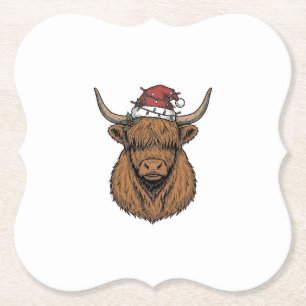Weihnachts-Hochlandkuh Vintage-Stich Santa-Hut Untersetzer