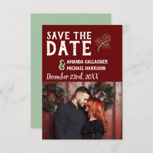 Weihnachts-Hochzeit Burgundy Sage Winter Pine Foto Save The Date