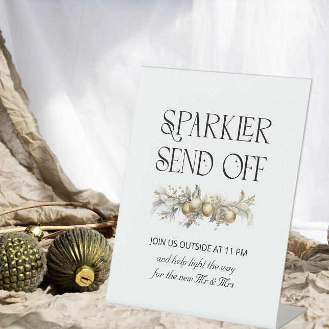 Weihnachts-Hochzeit Garland Sparkler abschicken Ze Sockelschild (Sparkler Send Off Sign from the Holly Bells Wedding Collection by Darling & May)