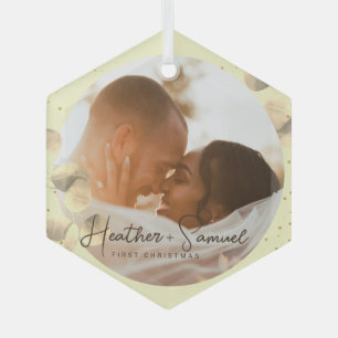 Weihnachts-Hochzeit Keepake Elegantes Script-Foto Ornament Aus Glas