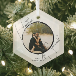Weihnachts-Hochzeit Keepake Modernes Skript-Foto Ornament Aus Glas