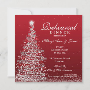 Weihnachts Hochzeit Probe Dinner Rot Silber Einladung