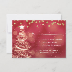 Weihnachts Hochzeit RSVP Sparkle Tree Red Gold