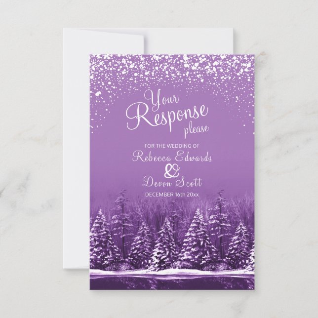 Weihnachts-Hochzeitsbäume lila Antwortkarte RSVP Karte (Vorderseite)