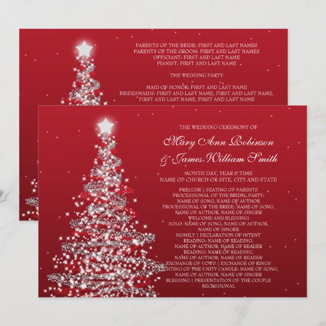 Weihnachts-Hochzeitsprogramm Rot Silber Einladung (Vorne/Hinten)