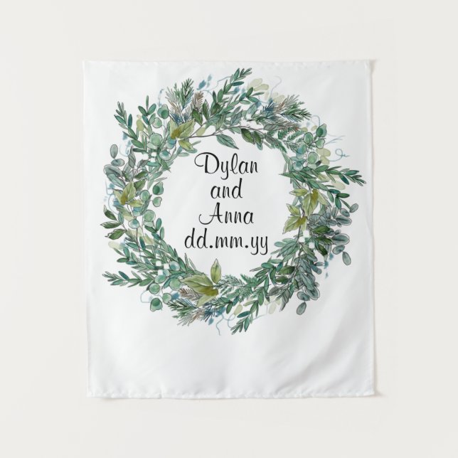 Weihnachts-Hochzeitstorte, Greenery-Foto-Stand Wandteppich (Vorderseite)