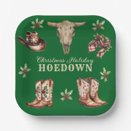 Weihnachts-Hoedown-Cowboy-Stiefel-Totenkopf-Feiert Pappteller