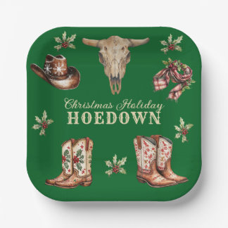 Weihnachts-Hoedown-Cowboy-Stiefel-Totenkopf-Feiert Pappteller