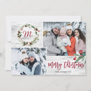 Weihnachts Holly 2 FOTOS Collage Bark Holiday Card Feiertagskarte