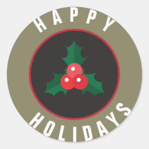 Weihnachts-Holly & Berries-Weihnachtsaufkleber Runder Aufkleber