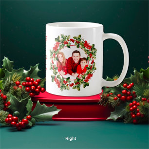 Weihnachts-Holly-Blätter & Berries Custom-Foto Kaffeetasse
