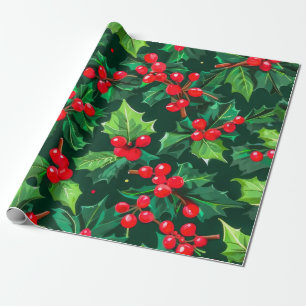 Weihnachts-Holly-Blätter und Berries-Muster Geschenkpapier