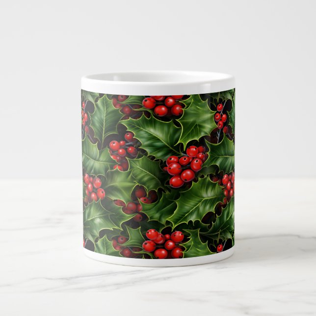 Weihnachts-Holly-Blätter und Rote Berries-Muster Jumbo-Tasse (Vorderseite)