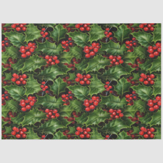 Weihnachts-Holly-Blätter und Rote Berries-Muster Seidenpapier