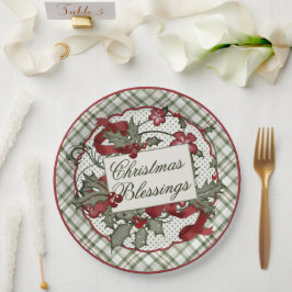Weihnachts-Holly-CHRISTMAS-BLESSINGS-Papierplatte Pappteller