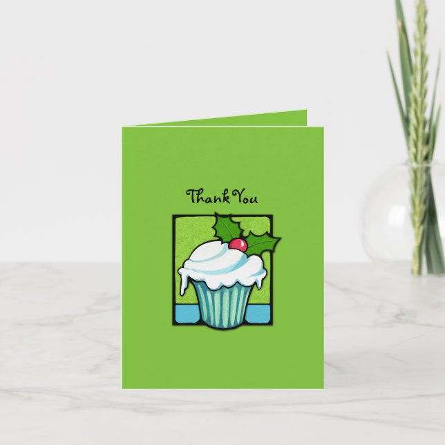 Weihnachts Holly Cupcake grün Danke Note Card (Vorderseite)
