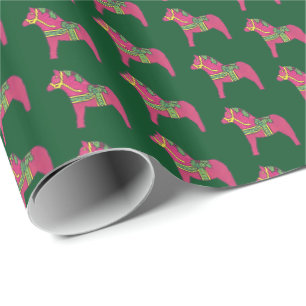 Weihnachts Holly Dala Horse Wrapping Paper Geschenkpapier