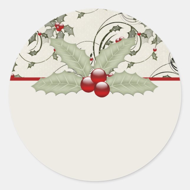 Weihnachts-Holly-Design 1 - Weihnachtskleber Runder Aufkleber (Vorderseite)