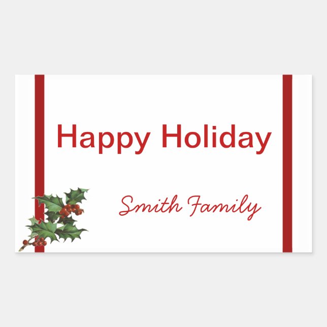 Weihnachts-Holly-Geschenketikett mit Individuelle  Rechteckiger Aufkleber (Vorderseite)