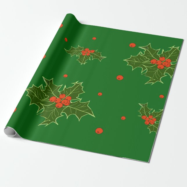 Weihnachts Holly Geschenkpapier (Ungerollt)