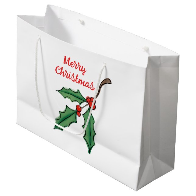 Weihnachts Holly Große Geschenktasche Große Geschenktüte (Vorderseite Schrägansicht)