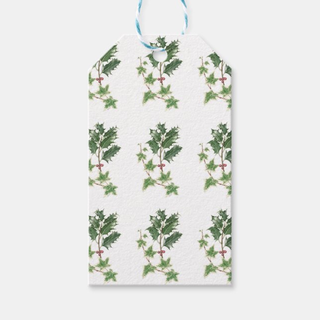 Weihnachts-Holly & Ivy Sprig Botanische Geschenkta Geschenkanhänger (Vorderseite)