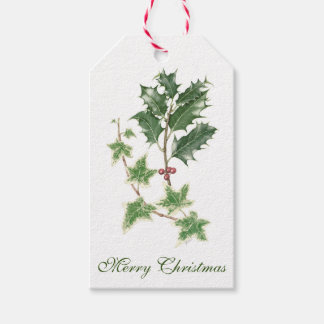Weihnachts-Holly & Ivy Sprig Botanische Geschenkta Geschenkanhänger