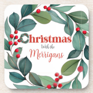 Weihnachts-Holly-Kranz-Kissen Getränkeuntersetzer