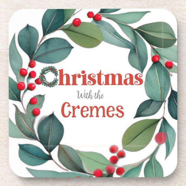 Weihnachts-Holly-Kranz-Kissen Getränkeuntersetzer (Vorderseite)