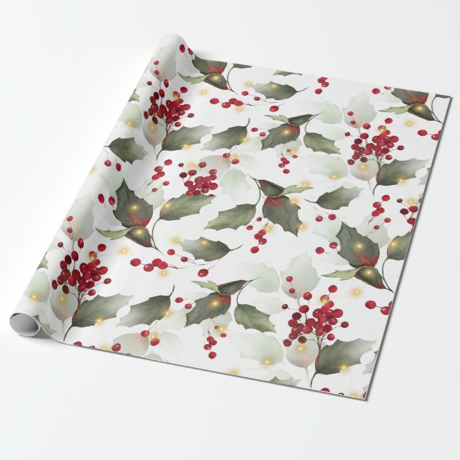 Weihnachts Holly Light Garland Wrapping Paper Geschenkpapier (Ungerollt)