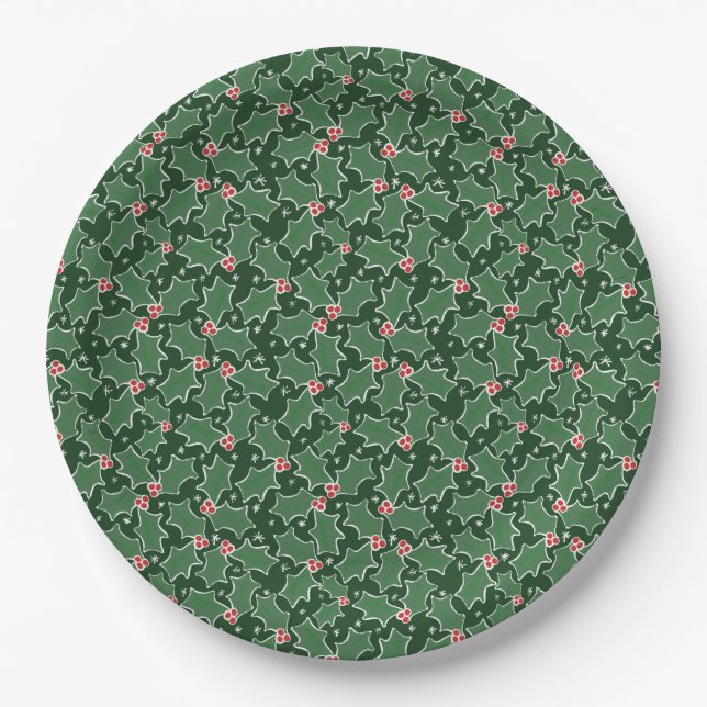 Weihnachts-Holly-Papierplatte Pappteller (Vorderseite)