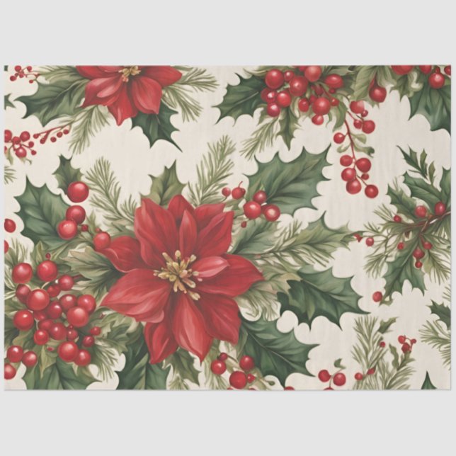 Weihnachts-Holly & Red Berries-Tissue Seidenpapier (Vorderseite)