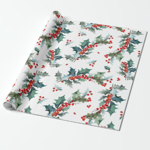 Weihnachts-Holly- und Berries-Muster Geschenkpapier