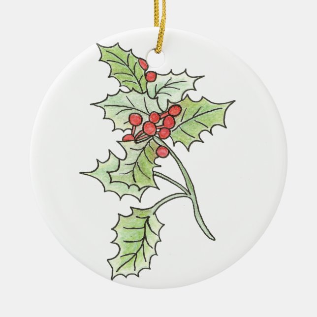 Weihnachts-Holly und Berry-Ornament Keramik Ornament (Vorne)