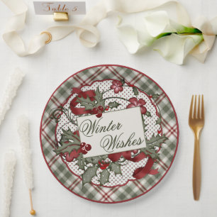 Weihnachts-Holly-WINTER-WISHES-Papierplatte Pappteller