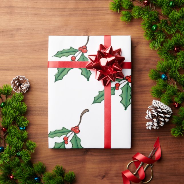 Weihnachts Holly Wrapping Paper Geschenkpapier (Feiertagsgeschenk)