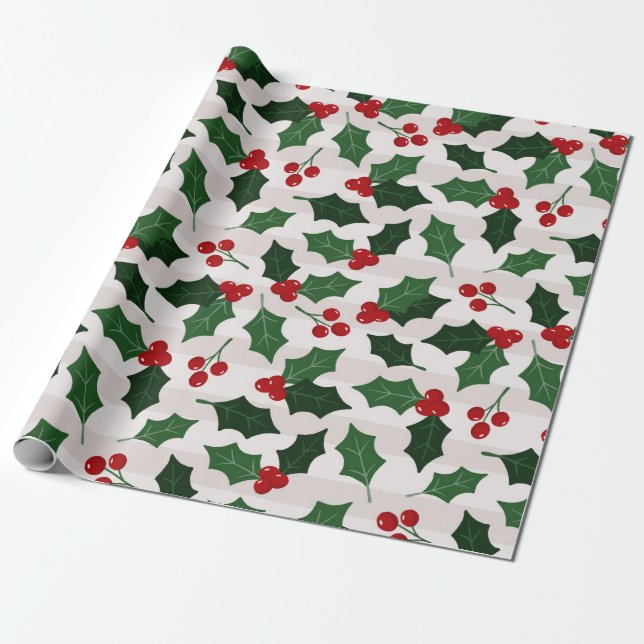 Weihnachts Holly Wrapping Paper Geschenkpapier (Ungerollt)