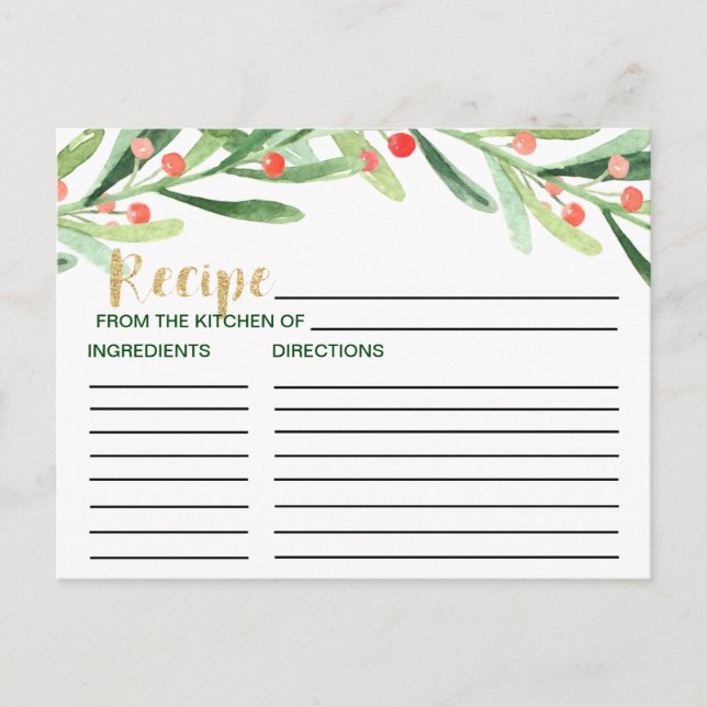 Weihnachts Holly Wreath Brautparty Rezept Karten (Vorderseite)