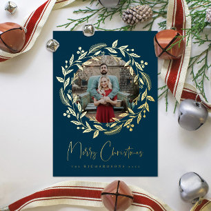 Weihnachts Holly Wreath Holiday Foto Foil Card Folien Feiertagskarte